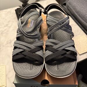 Skechers Black and Gray Cross-Strap Sandals